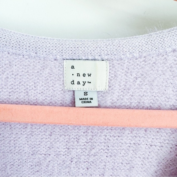 A New Day Pastel Purple Fuzzy Eyelash V Neck Long Sweater sz small - Picture 5 of 10